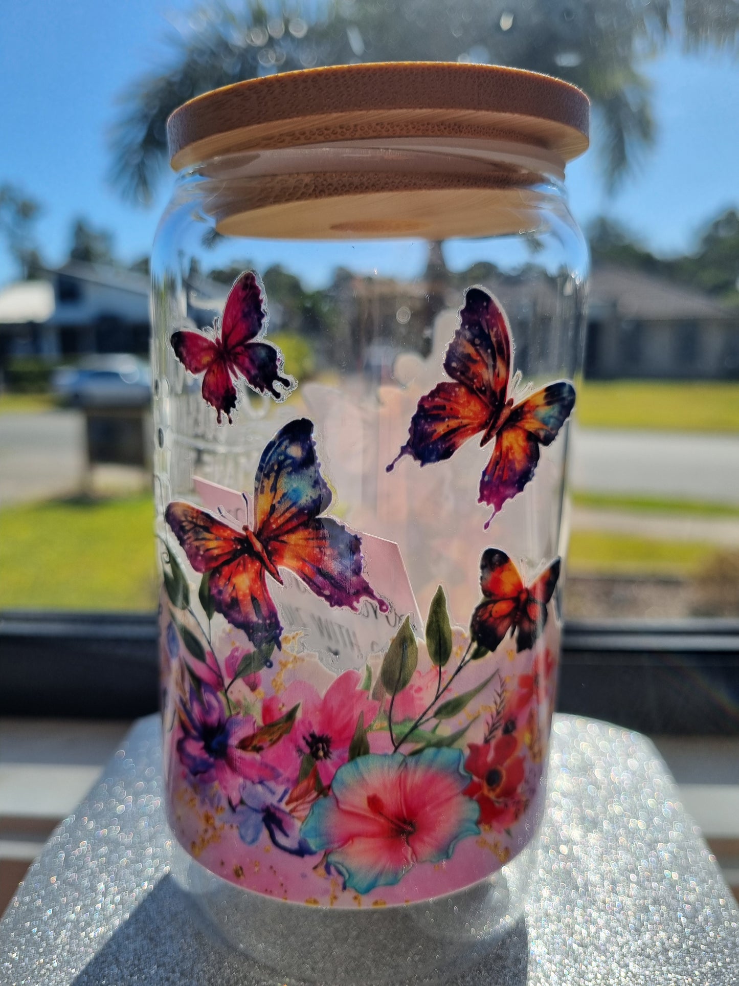 "Faith" Glass Tumbler with Bamboo Lid.