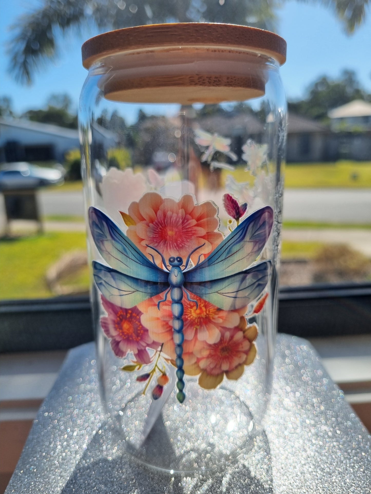 "Just Breathe" Glass Tumbler with Bamboo Lid.