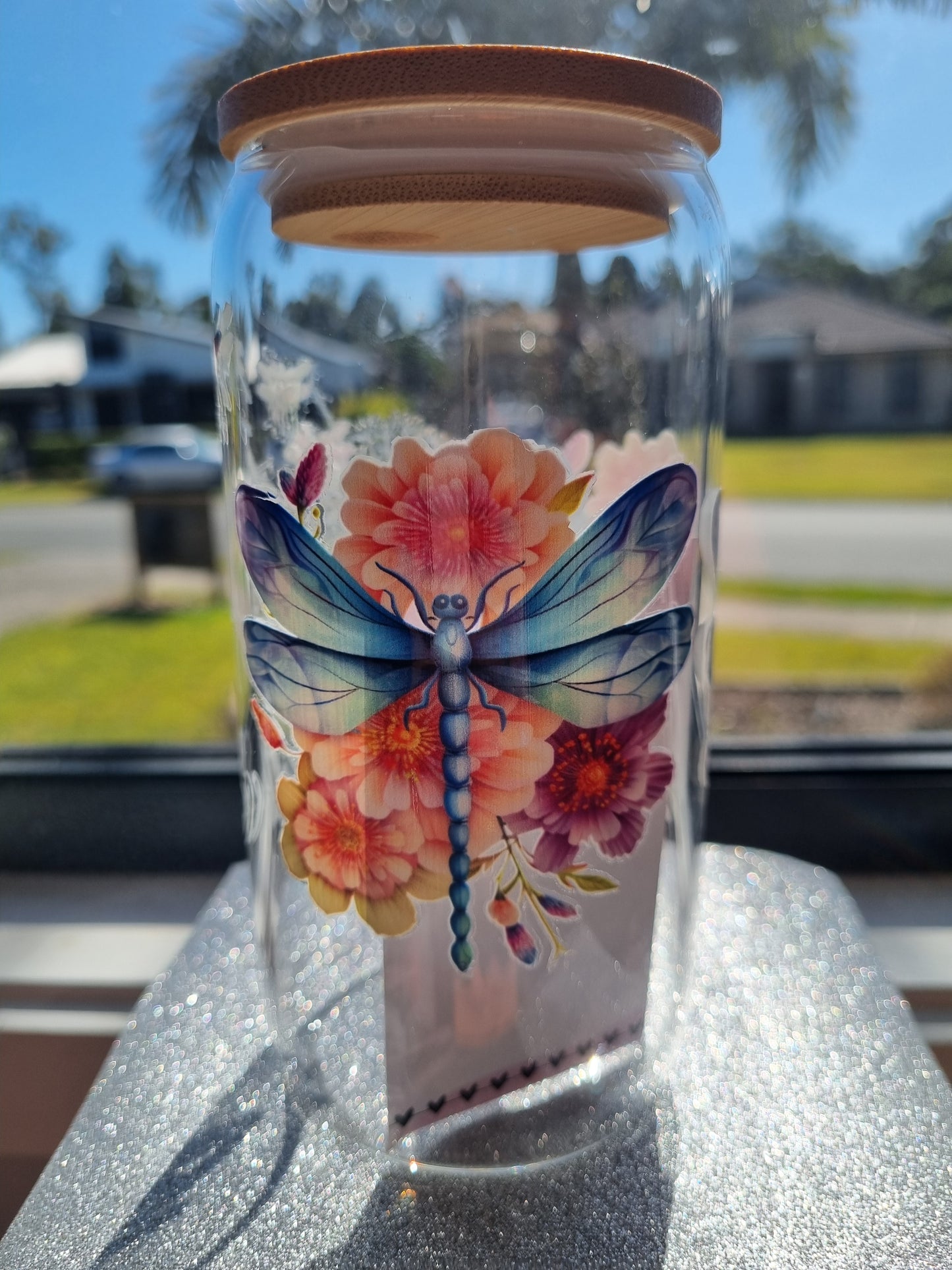 "Just Breathe" Glass Tumbler with Bamboo Lid.